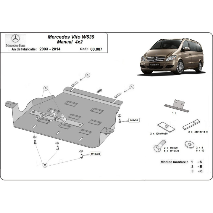 Skid Plate for Gearbox, Scut Protection 2.2 D 4x2, Mercedes-Benz Viano 2003 - 2014 - EDK.ro