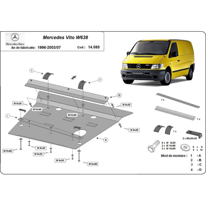 Skid Plate for Engine and Gearbox, Scut Protection, Mercedes-Benz Vito 1996 - 2003 - EDK.ro