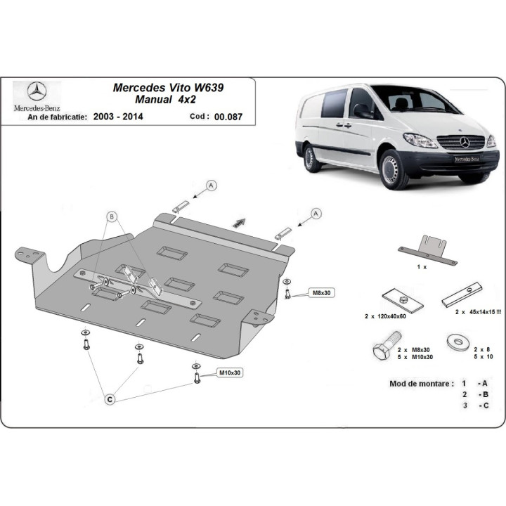 Skid Plate for Gearbox, Scut Protection 2.2 D 4x2, Mercedes-Benz Vito 2003 - 2014 - EDK.ro