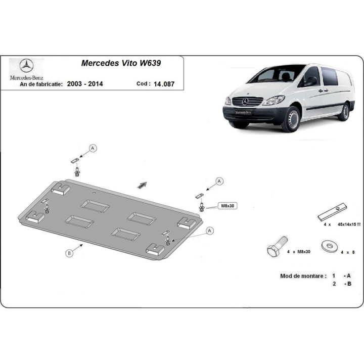 Scut Motor din Metalic, Scut Protection 2.2 D 4x2 4x4, Mercedes-Benz Vito 2003 - 2014 - EDK.ro
