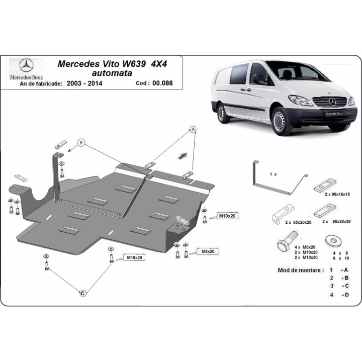 Metal Skid Plate for Gearbox and Transfer Case, Scut Protection Automatic 4x4 Version, Mercedes-Benz Vito 2003 - 2014 - EDK.ro