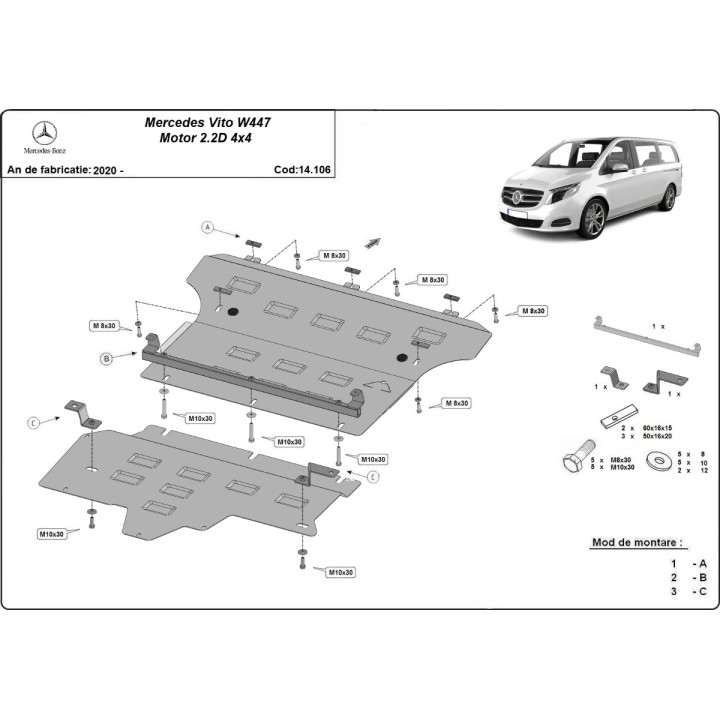 Scut Motor, Scut Protection 2.2 D 4x4, Mercedes-Benz Vito 2020 - Prezent - EDK.ro