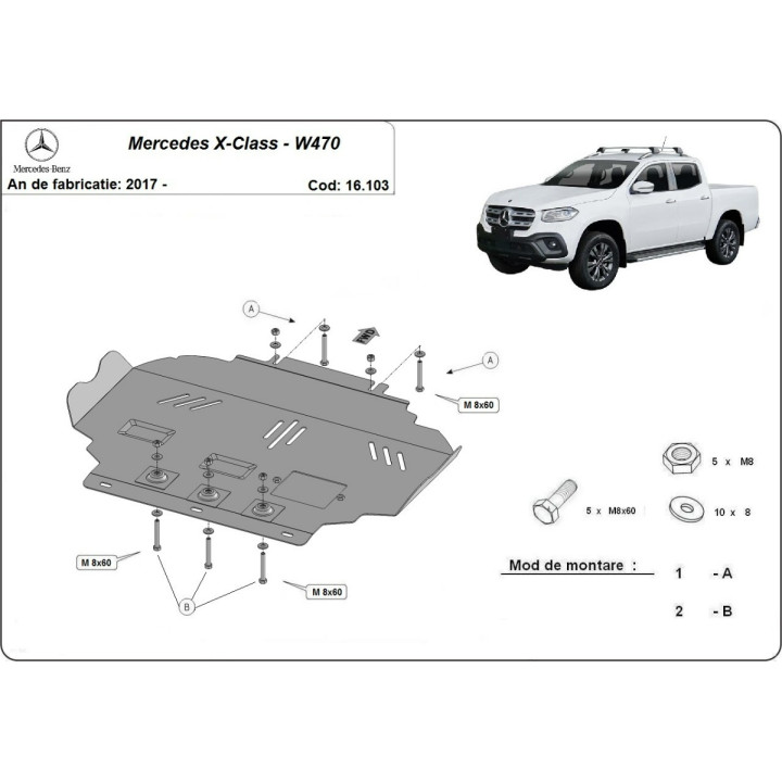 Skid Plate for Engine, Scut Protection, Mercedes-Benz X-Class 2017 - 2020 - EDK.ro