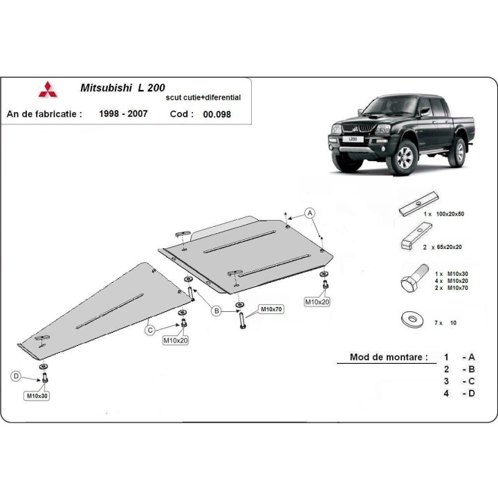Skid Plate for Gearbox and Differential, Scut Protection, Mitsubishi L200 1998 - 2007 - EDK.ro