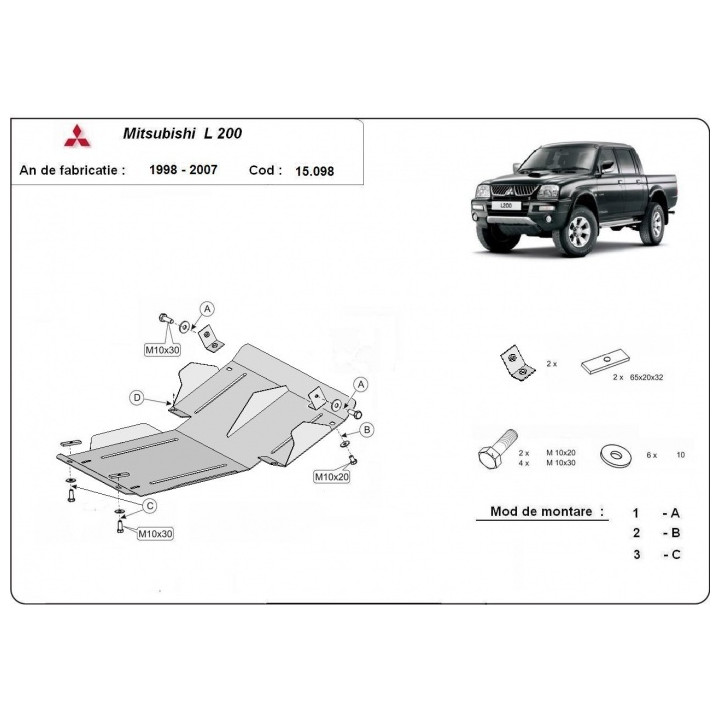 Skid Plate for Engine, Scut Protection, Mitsubishi L200 1998 - 2007 - EDK.ro