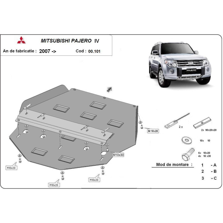 Skid Plate for Gearbox, Scut Protection 4, Mitsubishi Pajero, Volvo V90 2007 - 2021 - EDK.ro