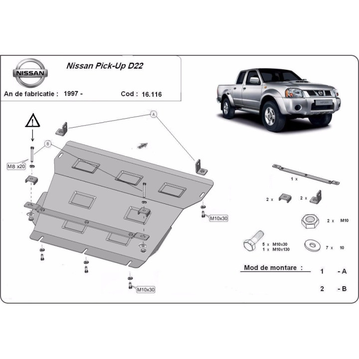 Skid Plate for Engine, Scut Protection Pick Up, Nissan Navara 1997 - 2004 - EDK.ro