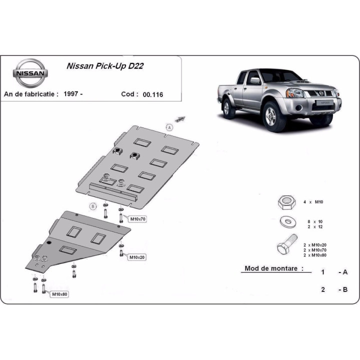 Skid Plate for Gearbox, Scut Protection Pick Up, Nissan Navara 1997 - 2004 - EDK.ro