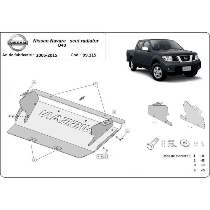 Skid Plate for Radiator, Scut Protection, Nissan Navara 2005 - 2015 - EDK.ro