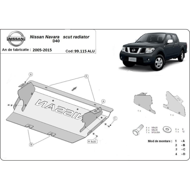 Aluminium Skid Plate for Radiator, Scut Protection, Nissan Navara 2005 - 2015 - EDK.ro