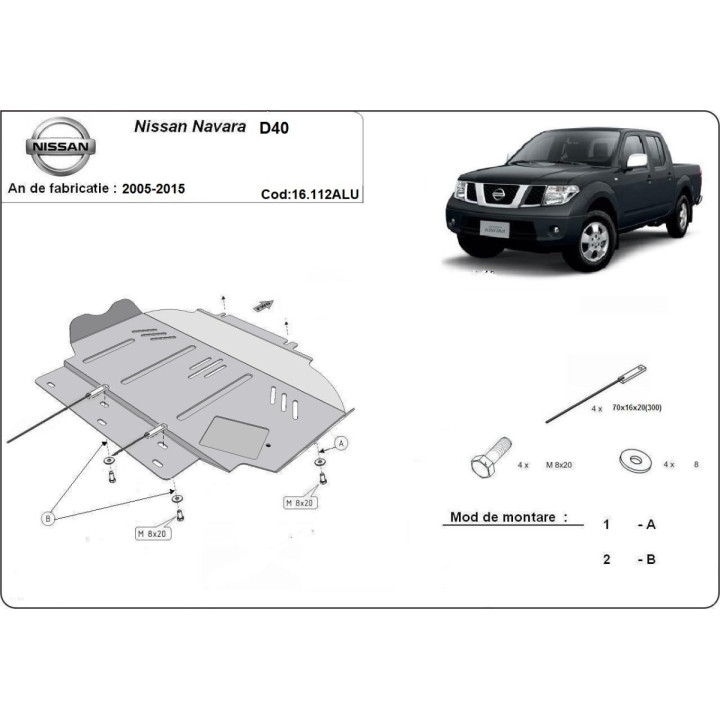 Aluminium Skid Plate for Engine, Scut Protection, Nissan Navara 2005 - 2015 - EDK.ro