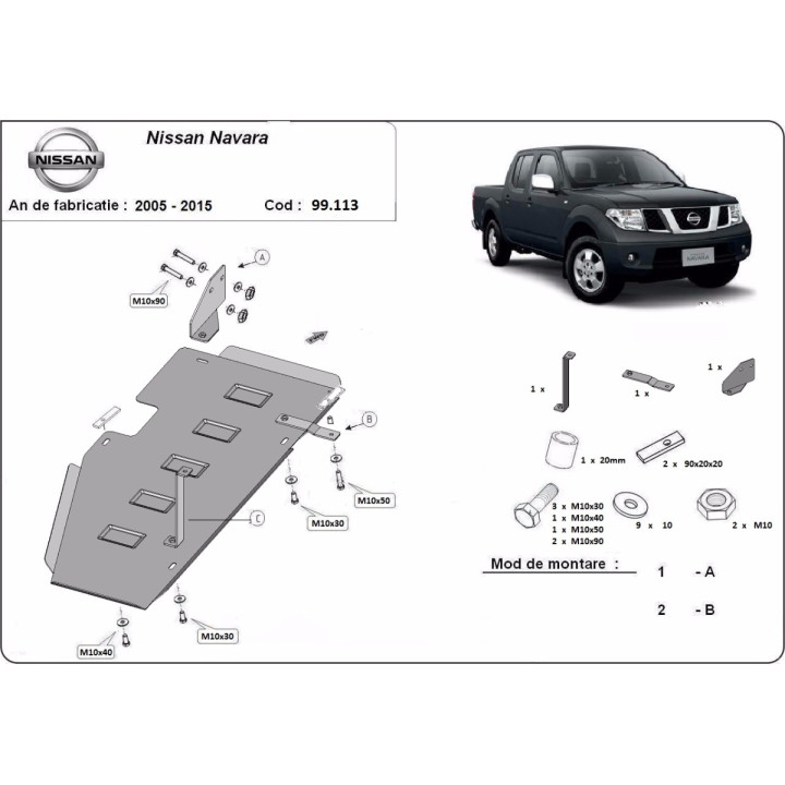 Skid Plate for Fuel Tank, Scut Protection, Nissan Navara 2005 - 2015 - EDK.ro