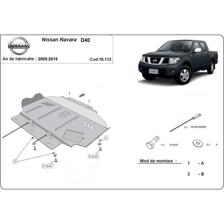 Skid Plate for Engine, Scut Protection, Nissan Navara 2005 - 2015 - EDK.ro