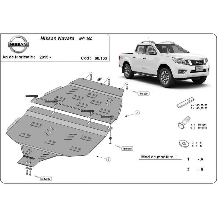 Skid Plate for Gearbox, Scut Protection After, Nissan Navara 2015 - 2021 - EDK.ro