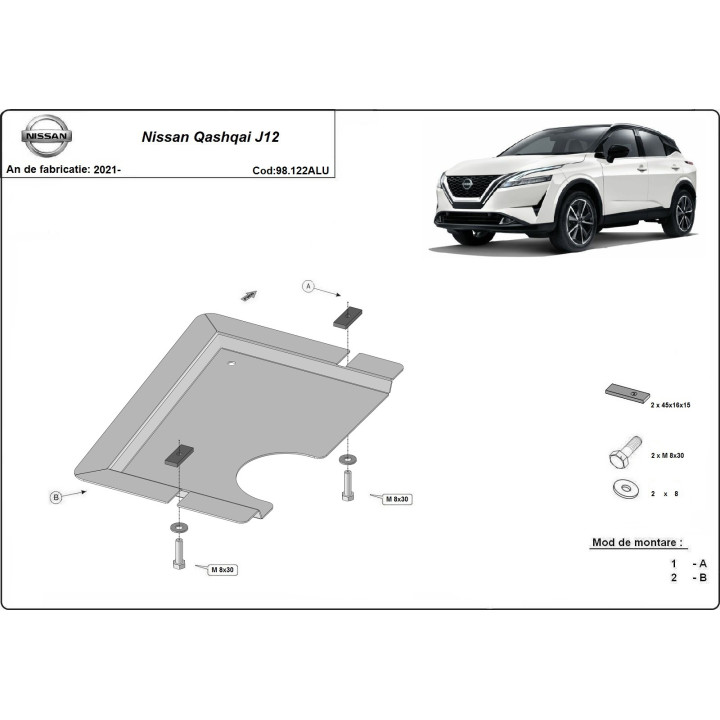 Aluminium Skid Plate for Differential, Scut Protection, Nissan Qashqai 2021 - Present - EDK.ro