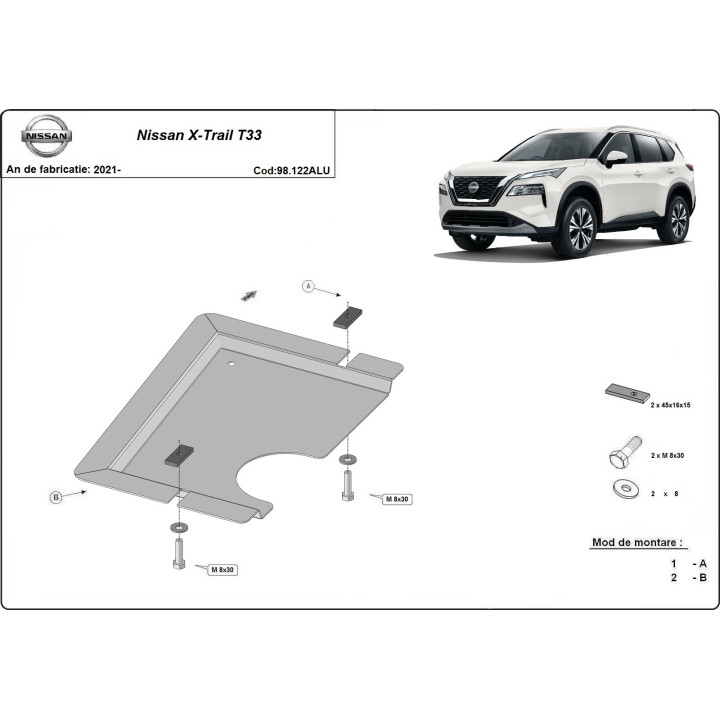 Aluminium Skid Plate for Differential, Scut Protection T33, Nissan X-Trail 2021 - Present - EDK.ro