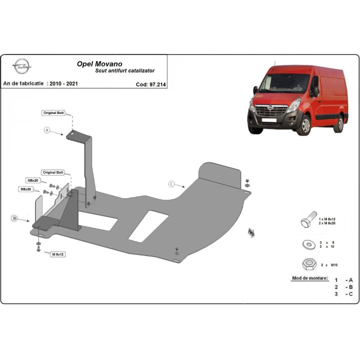 Skid Plate for Catalytic Converter, Scut Protection Anti Theft, Opel Movano 2010 - 2021 - EDK.ro