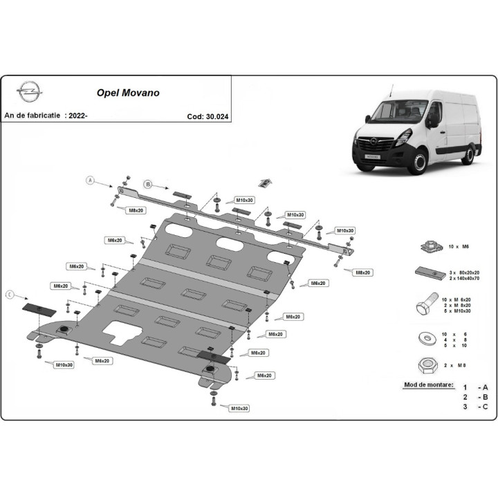 Skid Plate for Engine, Scut Protection, Opel Movano 2022 - Present - EDK.ro