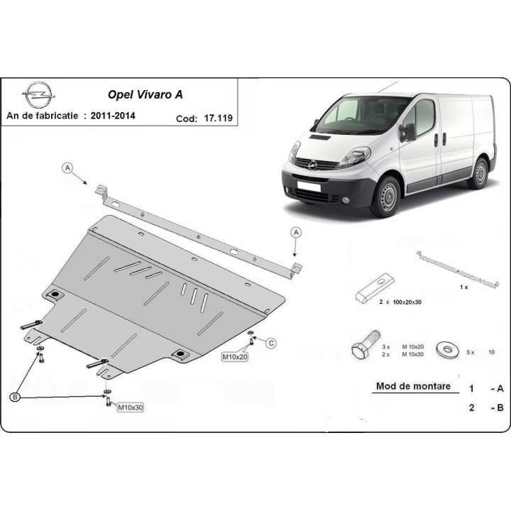 Skid Plate for Engine, Scut Protection, Opel Vivaro 2011 - 2014 - EDK.ro