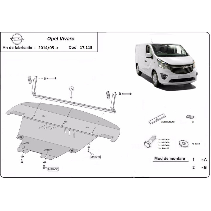Skid Plate for Engine, Scut Protection, Opel Vivaro 2014 - 2019 - EDK.ro