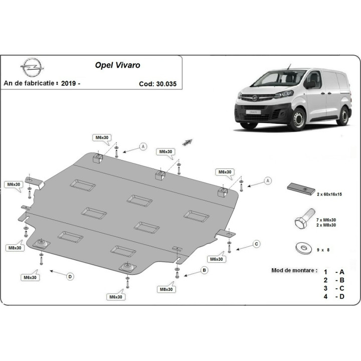 Skid Plate for Engine, Scut Protection, Opel Vivaro 2019 - Present - EDK.ro