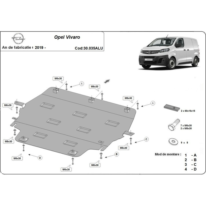 Aluminium Skid Plate for Engine, Scut Protection, Opel Vivaro 2019 - Present - EDK.ro