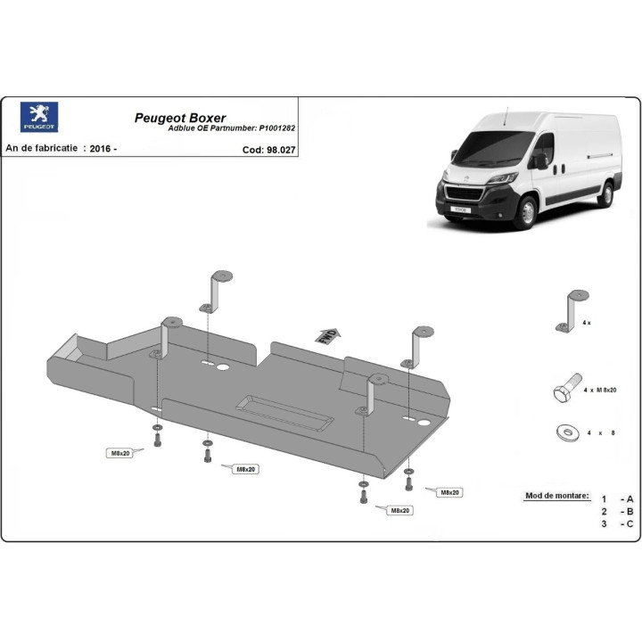 Skid Plate for AdBlue Tank, Scut Protection, Peugeot Boxer 2016 - Present - EDK.ro