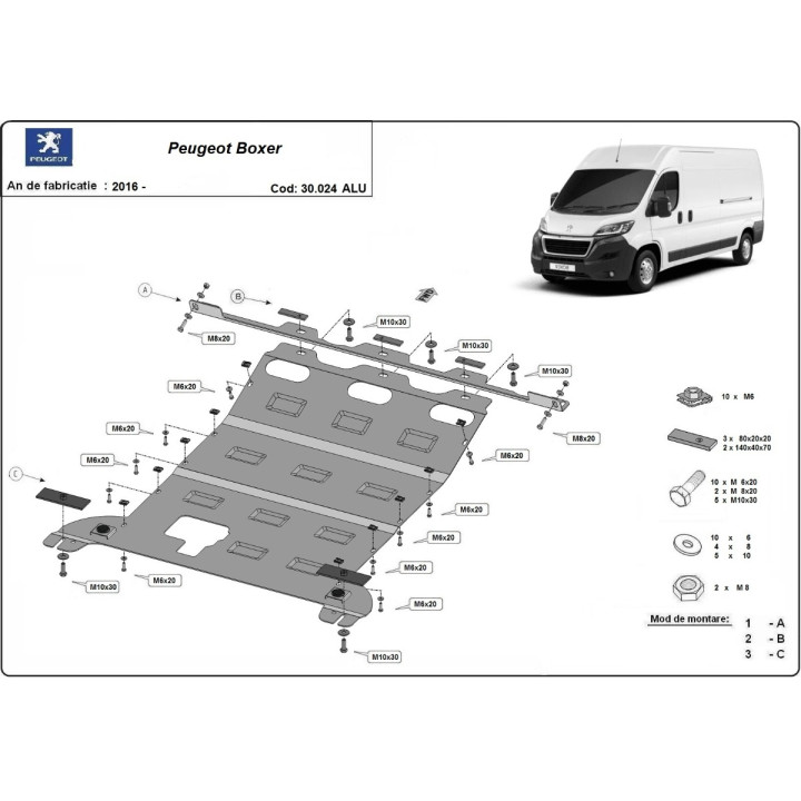 Aluminium Skid Plate for Engine, Scut Protection, Peugeot Boxer 2016 - Present - EDK.ro