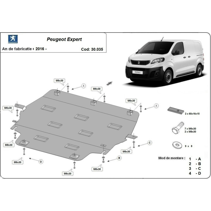 Skid Plate for Engine, Scut Protection, Peugeot Expert 2016 - Present - EDK.ro