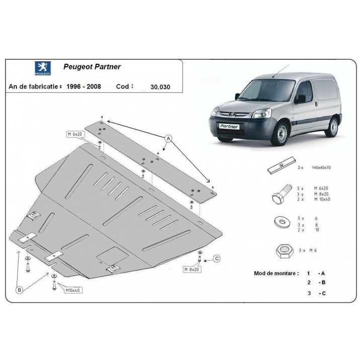 Scut Motor, Scut Protection, Peugeot Partner 1996 - 2008 - EDK.ro