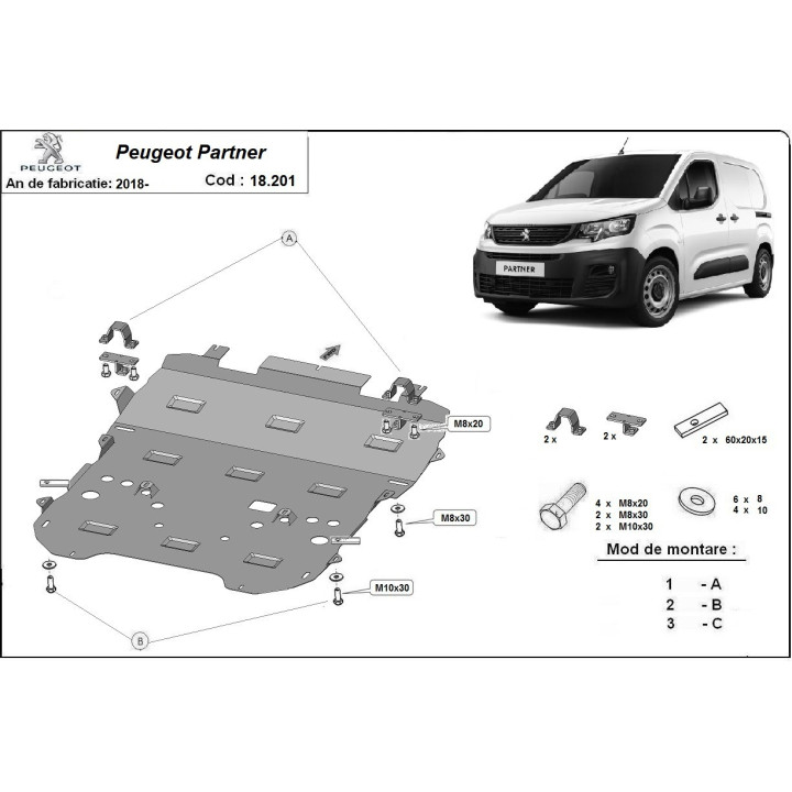 Scut Motor, Scut Protection, Peugeot Partner 2018 - Prezent - EDK.ro
