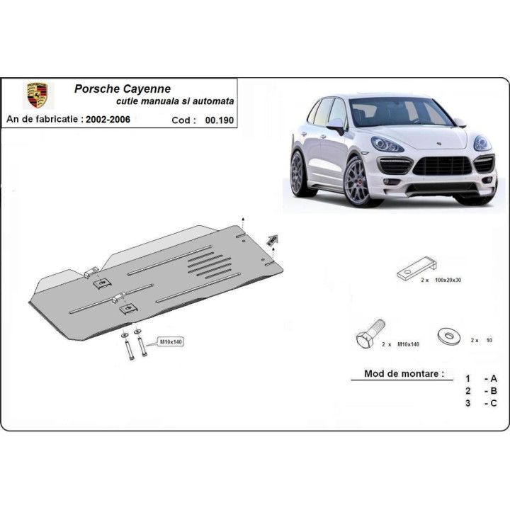 Skid Plate for Gearbox, Scut Protection Manual and Automatic, Porsche Cayenne 2002 - 2006 - EDK.ro