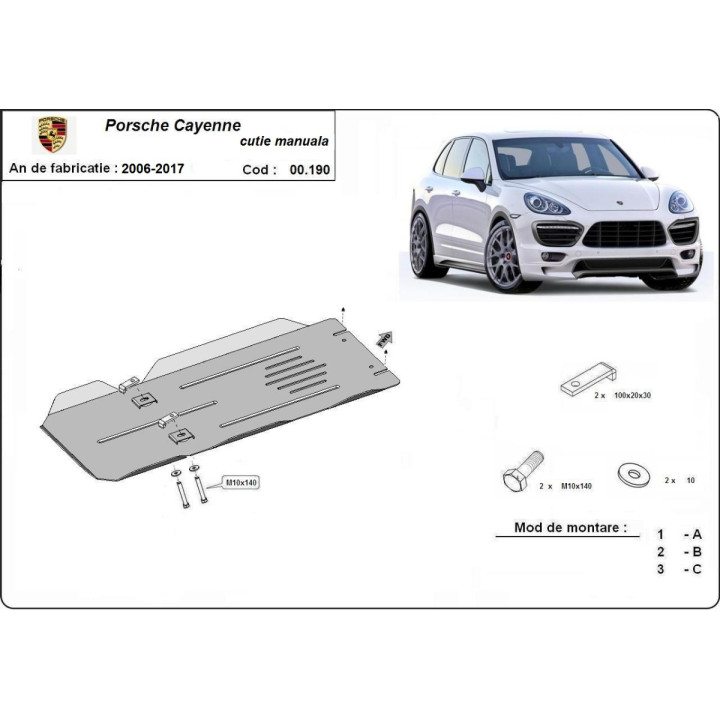 Skid Plate for Gearbox, Scut Protection Manual, Porsche Cayenne 2006 - 2017 - EDK.ro