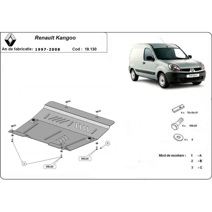 Skid Plate for Engine, Scut Protection, Renault Kangoo 1997 - 2008 - EDK.ro