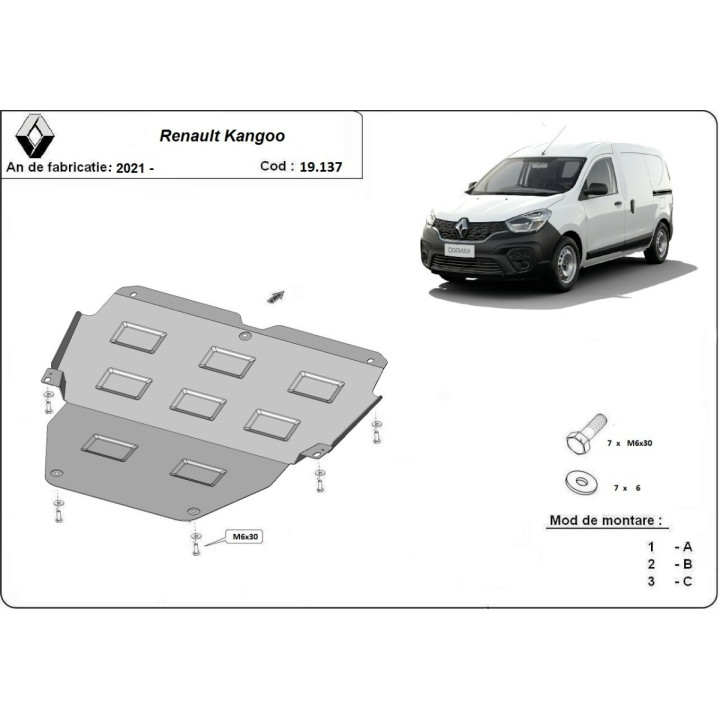 Skid Plate for Engine, Scut Protection, Renault Kangoo 2021 - Present - EDK.ro