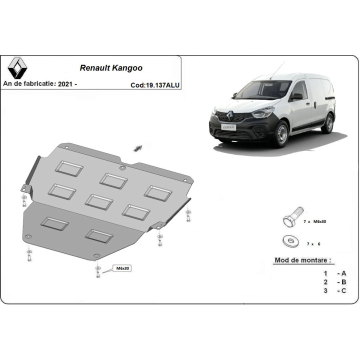 Scut Motor din Aluminiu, Scut Protection, Renault Kangoo 2021 - Prezent - EDK.ro