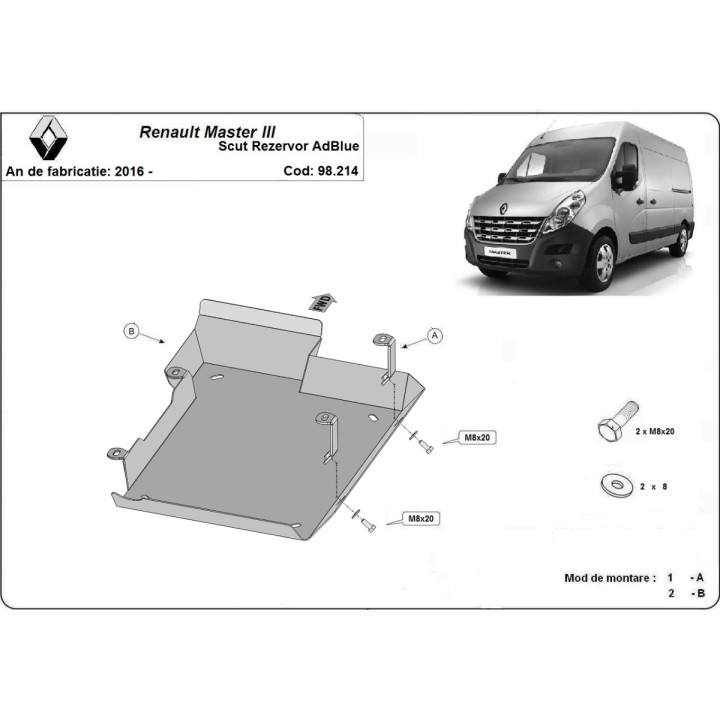 Skid Plate for AdBlue Tank, Scut Protection 3 Model 2, Renault Master 2016 - 2024 - EDK.ro