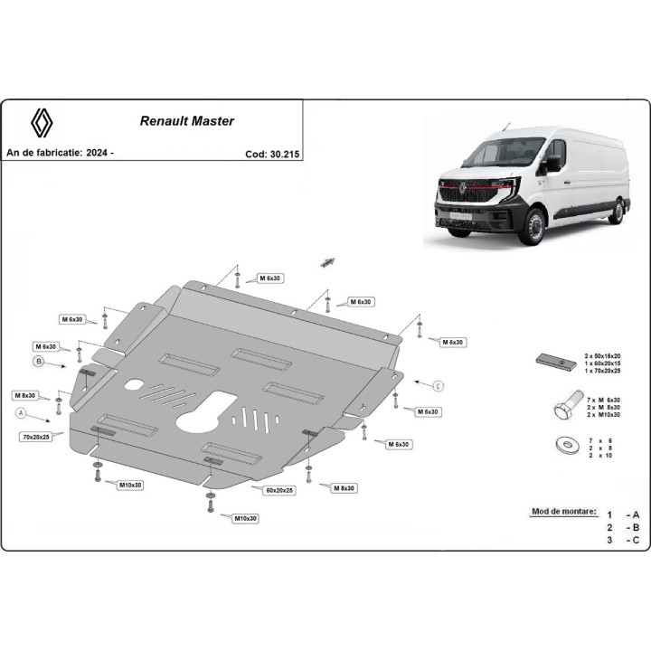 Skid Plate for Engine, Scut Protection, Renault Master 2024 - Present - EDK.ro