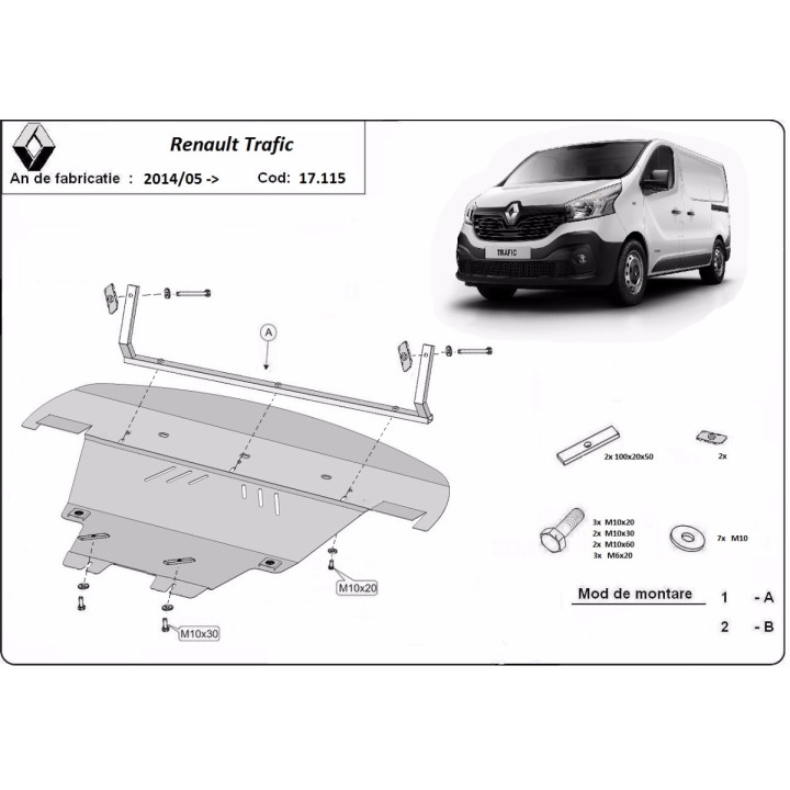 Skid Plate for Engine, Scut Protection After, Renault Trafic 2014 - 2021 - EDK.ro