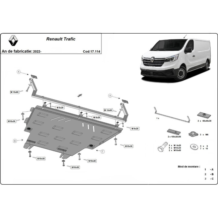 Skid Plate for Engine, Scut Protection, Renault Trafic 2022 - Present - EDK.ro