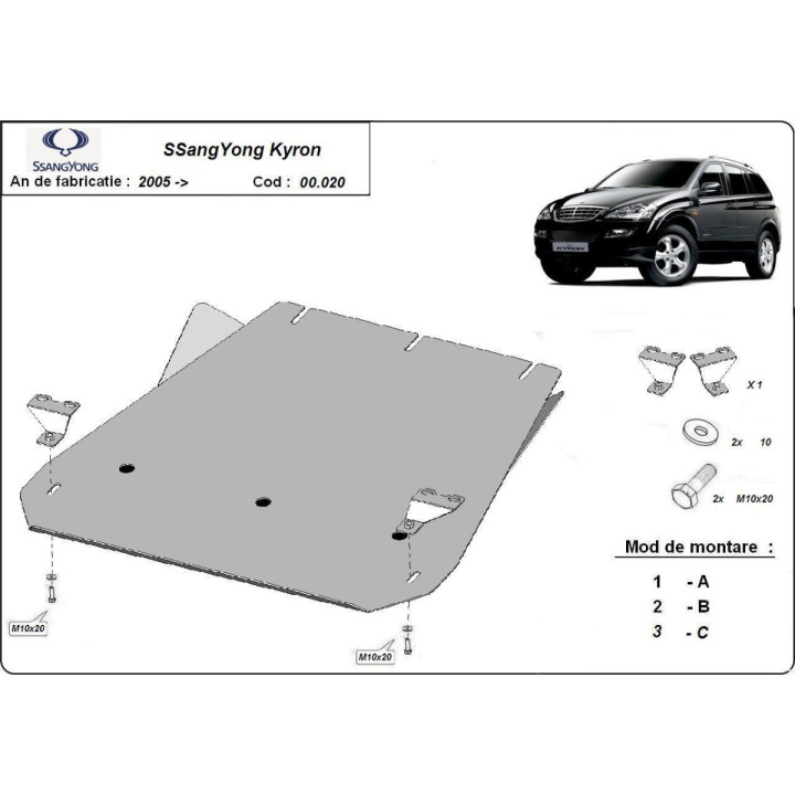 Skid Plate for Gearbox, Scut Protection, SsangYong Kyron 2005 - 2014 - EDK.ro