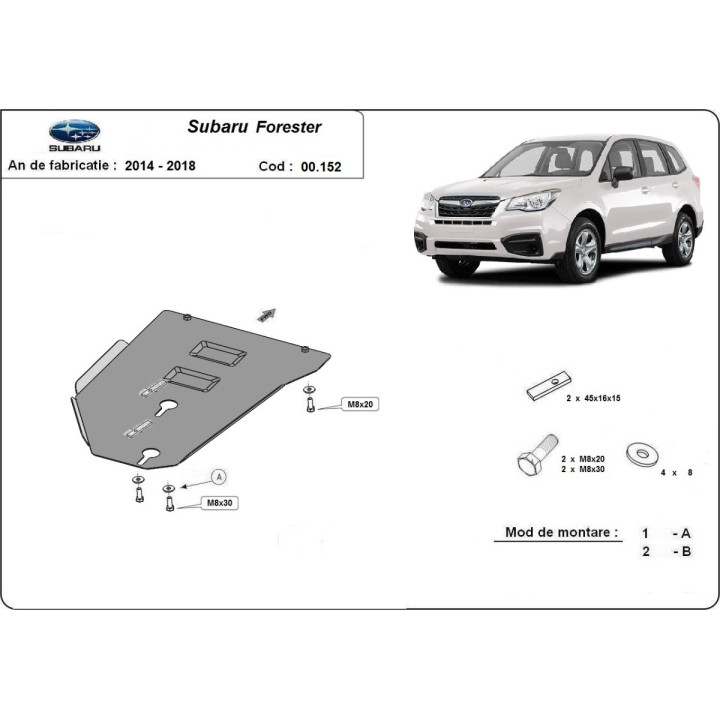 Skid Plate for Gearbox, Scut Protection Manual 4, Subaru Forester 2014 - 2018 - EDK.ro