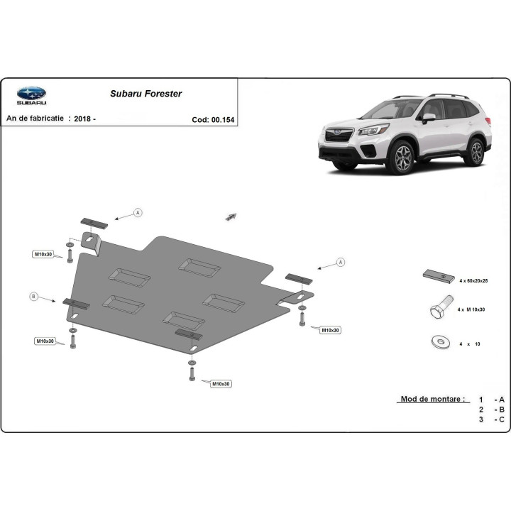 Skid Plate for Gearbox, Scut Protection, Subaru Forester 2018 - Present - EDK.ro