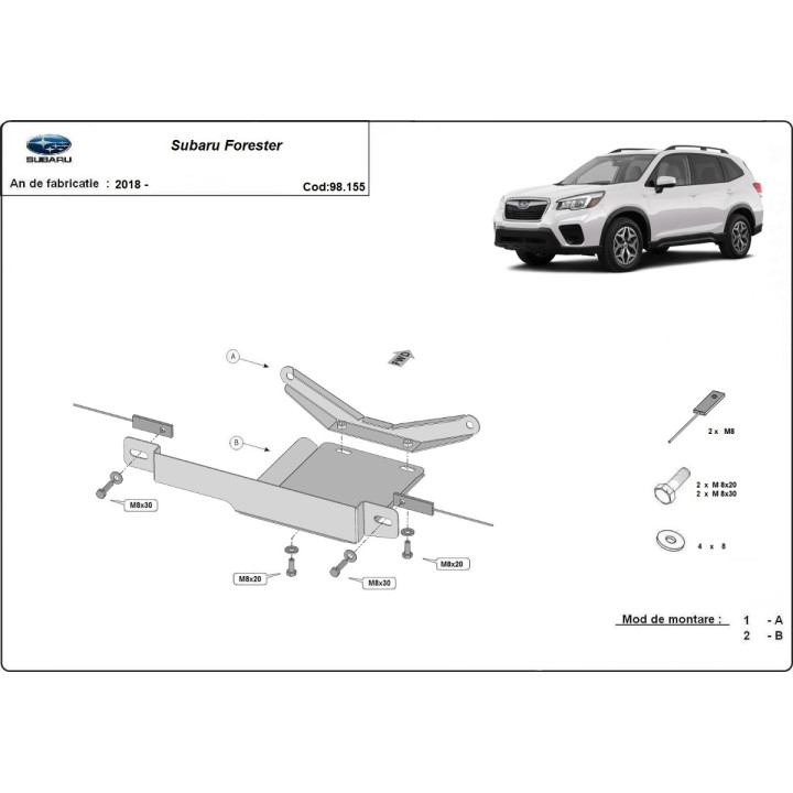 Skid Plate for Differential, Scut Protection, Subaru Forester 2018 - Present - EDK.ro