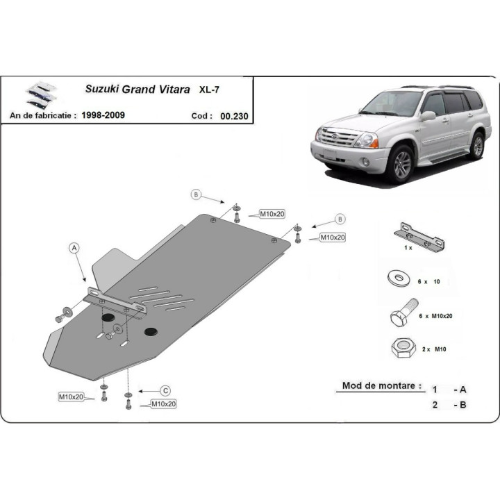 Skid Plate for Gearbox, Scut Protection XL 7, Suzuki Grand Vitara 1998 - 2009 - EDK.ro
