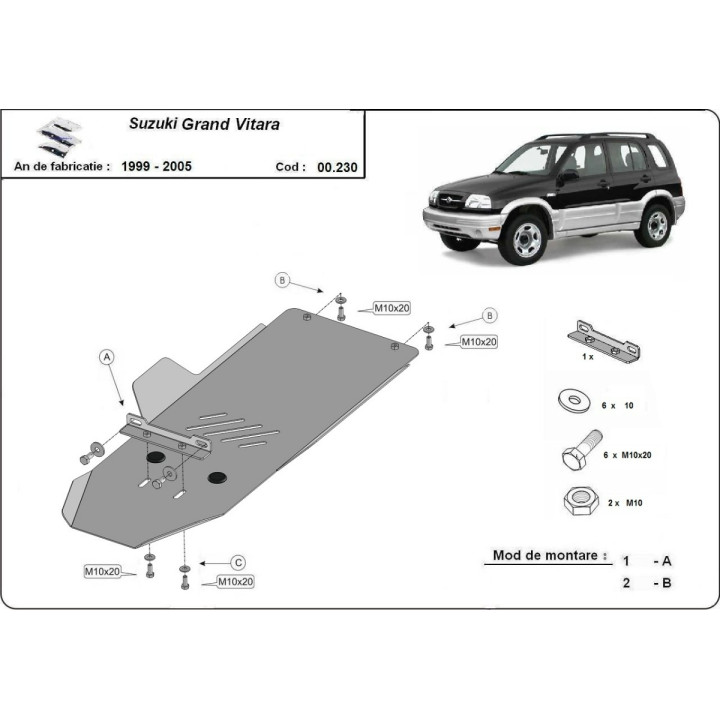Skid Plate for Gearbox, Scut Protection, Suzuki Grand Vitara 1999 - 2005 - EDK.ro