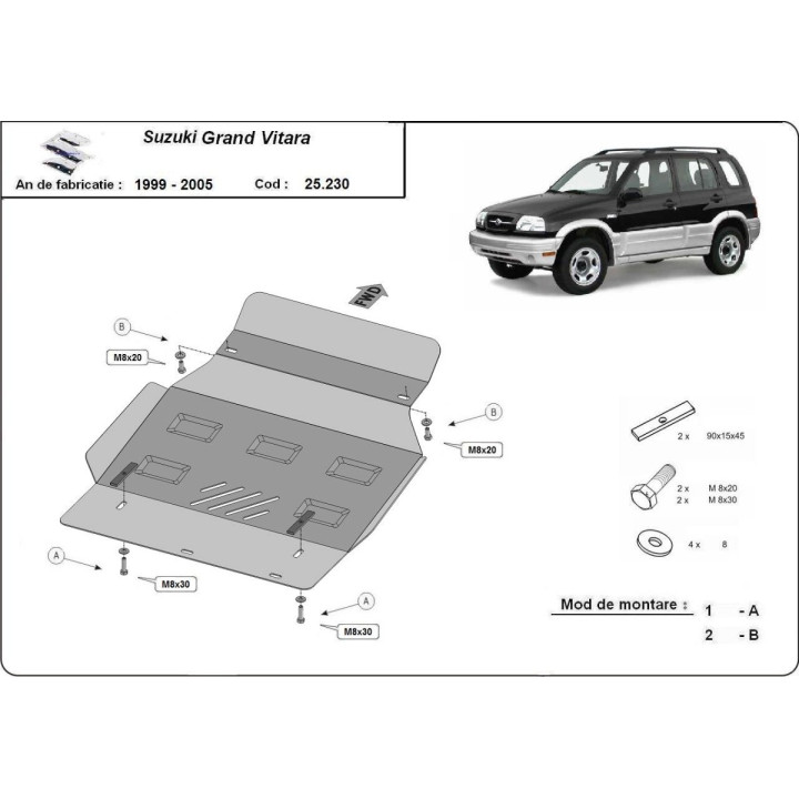 Skid Plate for Engine, Scut Protection, Suzuki Grand Vitara 1999 - 2005 - EDK.ro