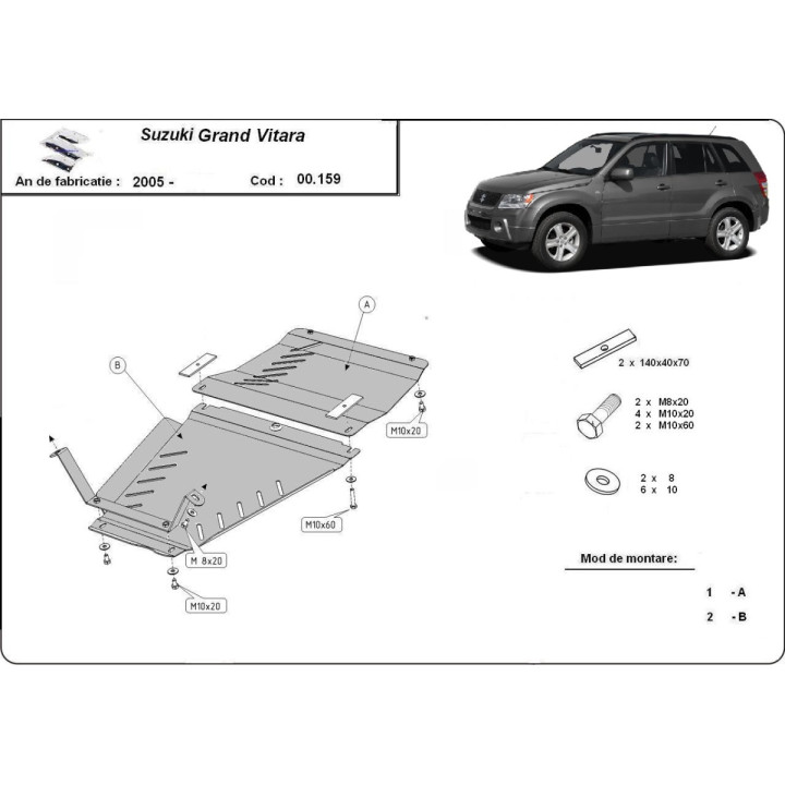 Skid Plate for Gearbox, Scut Protection 2, Suzuki Grand Vitara 2005 - 2019 - EDK.ro