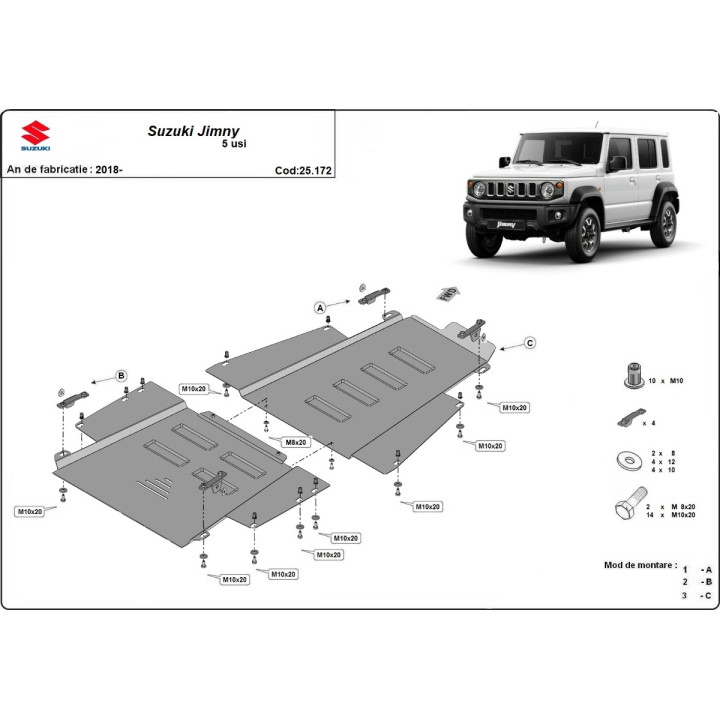 Skid Plate for Transfer Case, Scut Protection Case/reducer 5 Door Model, Suzuki Jimny 2018 - Present - EDK.ro
