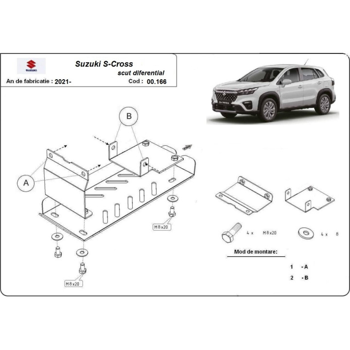 Aluminium Skid Plate for Differential, Scut Protection, Suzuki S-Cross 2013 - 2023 - EDK.ro
